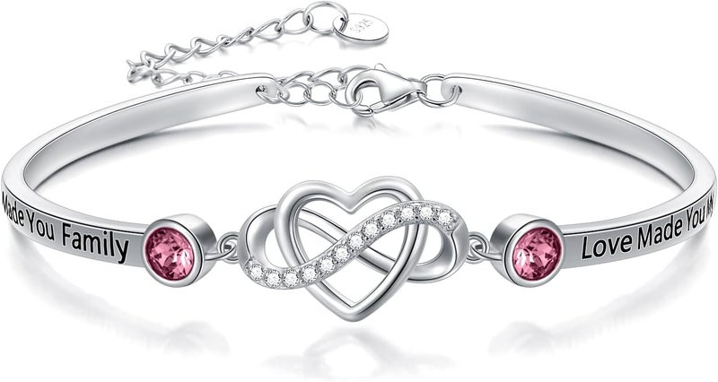 AOBOCO 925 Sterling Silver Adjustable Infinity Heart Bangle Bracelet for Sister Best Friend Daughter Mom Grandma Granddaughter Daughter in Law Godmother Goddaughter Stepmom Stepdaughter - Image 1
